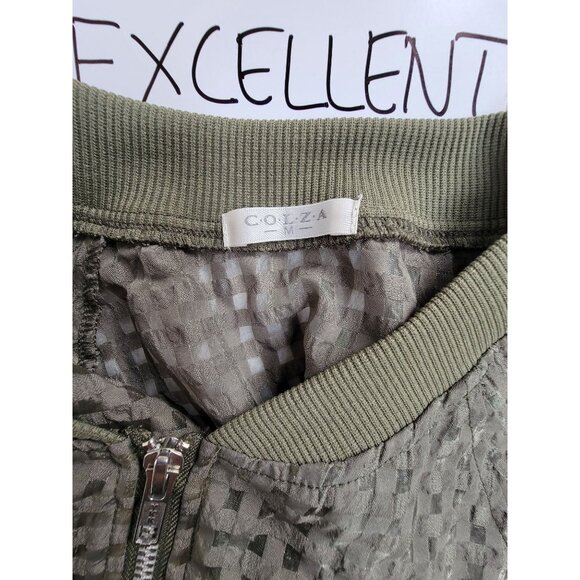 COLZA Womens Olive Green Semi-Sheer Zip-Front Bomber Jacket Medium Lightweight - Picture 3 of 8